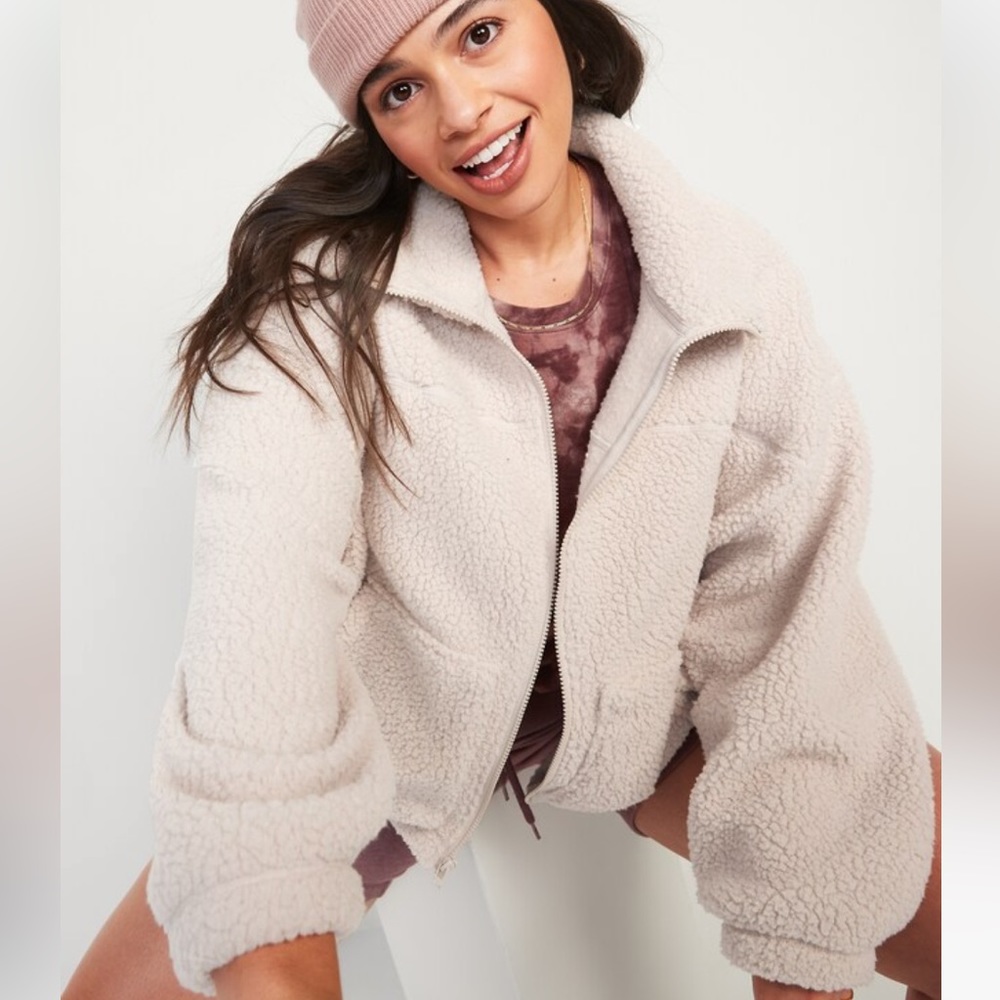 Old Navy Slouchy Sherpa Zip Jacket for Women NWT Blush color Size Medium